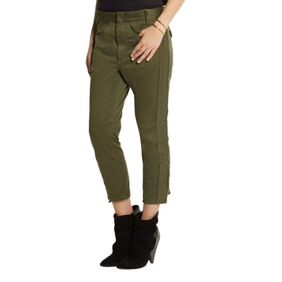 Isabel Marant "Jessie" Olive Green Crop Pants Lace Up Size 40 8 10 US Military